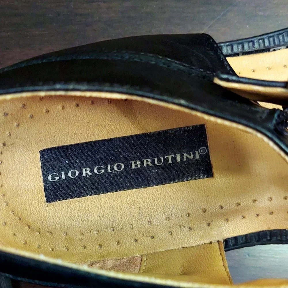 Giorgio Brutini Mens Black Leather Fisherman Sandals Square Toe Made in Brazil